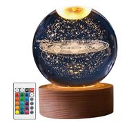 Demiawaking Veilleuse Boule de Cristal 3D, Boule de Cristal de La Galaxie Spatiale avec télécommande,16 Couleurs à Intensité Variable, 8CM Veilleuse LED de La Galaxie, Boule Cristal Système Solaire
