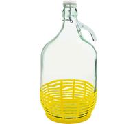 Demijohn en verre nu 5L poignée, panier en plastique, bouchon à pression DAMA