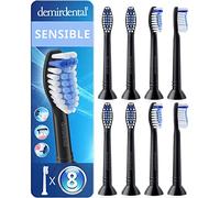 demirdental Lot de 8 Têtes de brosse de rechange compatibles avec Philips Sonicare Sensitive - Douces pour dents et gencives sensibles, Noir, remplace HX6058