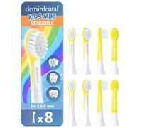 demirdental tête de brosse pour Philips Sonicare Kids tête de brosse enfants, Compact Mini pour les petites dents de lait, Enfants de 3 à 6 ans, remplace HX6038 HX6034, Jaune, Lot de 8