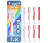 demirdental tête de brosse pour Philips Sonicare Kids tête de brosse enfants, pour les premières dents permanentes, Enfants de 7 à 10 ans, remplace HX6048 HX6044, Rouge, Lot de 8