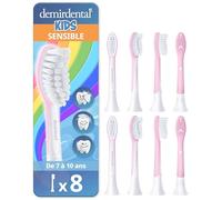 demirdental tête de brosse pour Philips Sonicare Kids tête de brosse enfants, pour les premières dents permanentes, Enfants de 7 à 10 ans, remplace HX6048 HX6044, Rose, Lot de 8