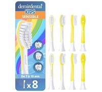 demirdental tête de brosse pour Philips Sonicare Kids tête de brosse enfants, pour les premières dents permanentes, Enfants de 7 à 10 ans, remplace HX6048 HX6044, Jaune, Lot de 8