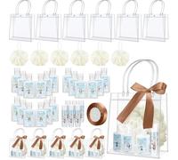 Demissle Lot de 6 jeux de fête prénatale pour les gagnants, cadeaux de fête prénatale, baumes à lèvres, crèmes pour les mains, lotions pour le corps, éponges luffa de bain, sacs cadeaux (ours bleu)