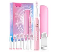 Demita Brosse à dents électrique Sonic avec 8 têtes, 40 000 VPM et 5 modes, avec une charge rapide en 4 heures et une autonomie de 30 jours, pour adultes (Rose avec étui de voyage)
