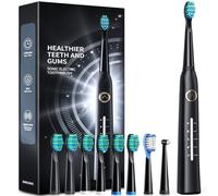Demita Brosse à dents électrique Sonic avec 8 têtes, 40 000 VPM et 5 modes, avec une charge rapide en 4 heures et une autonomie de 30 jours, brosse à dents rechargeable pour adultes (Noir)