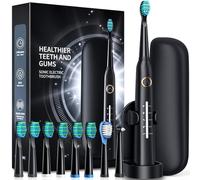 Demita Brosse à dents électrique Sonic avec 8 têtes, 40 000 VPM et 5 modes, avec une charge rapide en 4 heures et une autonomie de 30 jours, pour adultes (Noir avec étui de voyage)