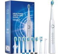 Demita Brosse à dents électrique Sonic avec 8 têtes, 40 000 VPM et 5 modes, avec une charge rapide en 4 heures et une autonomie de 30 jours, brosse à dents rechargeable pour adultes (Blanc Pur)