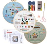 DEMIUKO Kit Broderie Debutant pour Adultes Kit Point de Croix Kit de Démarrage de Broderie avec Patrons Instructions 1 Cerceaux 3 Tissu Brodé Motifs Estampés Aiguille Broderie Fil