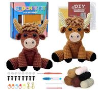 DEMIUKO Kit de Crochet avec Tutoriel 2 Vache Highland Animaux Crochet Kit de Tricot Debutant Adulte Set Tricotin Manuel Fil à Crocheter pour Enfants Adultes Apprendre à Crocheter