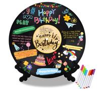 DEMIUKO Livre d'or en vinyle de fête - 29 x 29 cm - Affiche avec stylos - Décorations et souvenirs pour décoration de fête d'anniversaire unique sur le thème de la musique (Happy Birthday)