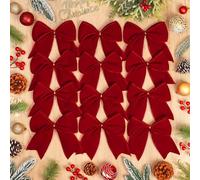 DEMIUKO Lot de 12 nœuds en velours rouge avec liens torsadés pour ruban de sapin de Noël, nœuds d'emballage cadeau de Noël, décoration vintage bordeaux pour couture artisanale, mariage, fête, couronne
