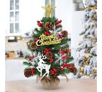 DEMIUKO Mini Sapins de Noël 60cm Petit Sapin de Table Sapin Artificiel avec Cones de Pin Baies Rouges Flocon de Neige Renne Ornements Boule de Noël DIY Sapins Décoration pour Noël Fête Maison