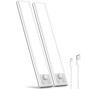 Demkia Lampe LED Rechargeable Cuisine Reglette, USB Sans Fil Lampe Detecteur de Mouvement Interieur 3 Couleurs Dimmable Placard Eclairage Magnétique Lampe d'Armoire pour Escalier Dressing, 2 Pack