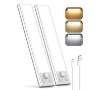 Demkia Lampe LED Rechargeable Cuisine Reglette, USB Sans Fil Lampe Detecteur de Mouvement Interieur 3 Couleurs Dimmable Placard Eclairage Magnétique Lampe d'Armoire pour Escalier Dressing, 2 Pack