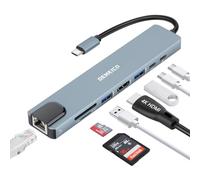 DEMKICO 8 en 1 Hub USB C Adaptateur avec Ethernet, 4K HDMI, Lecteur de Cartes SD/TF, 2 Ports USB, Port de données USB C, Chargeur 100W Compatible avec MacBook Pro/Macbook Air/XPS et Plus Encore