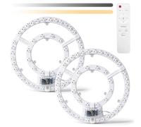 Demlaka Lot de 2 kits de conversion LED 48 W - Module LED pour plafonnier avec 3 températures de couleur commutables, télécommande, variateur d'intensité progressif, module annulaire LED,Ø 27 cm
