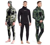 DEMMET Camouflage Combinaison 3mm Chasse Poisson Combinaison Hiver Chaud Hommes Long Capuche Deux Pièces Surf Snorkeling Plongée Chasse Poisson Kayak