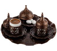 DEMMEX 2024 Service à café arabe grec turc avec tasses, soucoupes, porte-gobelets, couvercles, sucrier, couvercle et plateau, 11 pièces (ancien), moyen