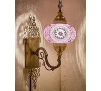 DEMMEX Applique murale turque marocaine en mosaïque de style Tiffany, grande taille, corps en laiton décoré, fait à la main, 38,1 x 12,7 cm, violet lilas