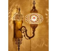 DEMMEX Applique Murale Turque Marocaines en Mosaïque, Globe en Verre Fait Main, Base en Laiton, Cordon 1,5 m, Éclairage Décoratif pour Salon et Chambre, Brun