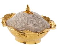 DEMMEX Bol à sucre turc avec couvercle et cuillère - 15,2 x 10,2 cm - Fait à la main - Avec couvercle et cuillère - Doré