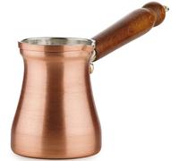 DEMMEX - Cafetière turque Cezve Ibrik Briki en cuivre brossé massif pour cuisinière, poignée en bois et doublure en étain, 100 % fabriquée à la main (cuivre, 240 ml/2-3 ppl)