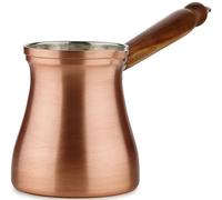 DEMMEX - Cafetière turque en cuivre brossé massif Cezve Ibrik Briki, cafetière grecque arabe sur cuisinière, poignée en bois et doublure en étain, 100 % fabriquée à la main (cuivre, 450 ml/5-6 ppl)