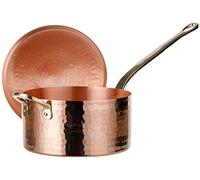 DEMMEX Casserole en cuivre martelé 1,2 mm non étamée avec couvercle & poignée d’appoint - Idéale caramel, sirops, confiseries & confitures riches en sucre - Ø 17 cm, 1,6 L - Fait main en Turquie