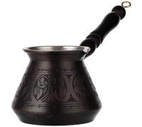 DEMMEX Cezve Ibrik Briki Cafetière en cuivre épais avec poignée et cuillère en bois gravée à la main (cuivre antique, 425,2 g)