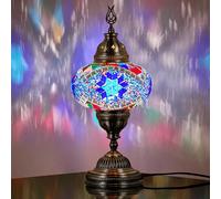 DEMMEX Grande lampe de table en mosaïque marocaine turque de 17,8 cm, verre coloré Tiffany, décoration artisanale salon/chambre à coucher, ampoule incluse
