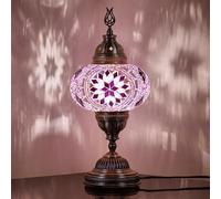 DEMMEX Grande Lampe Turque en Mosaïque - Faite à la Main en Turquie - Verre Coloré de Style Tiffany et Métal Antique Martelé - Lampe Décorative Artisanale pour Salon, Chambre, Bureau - 35 cm