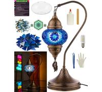DEMMEX Kit de fabrication de lampe de table mosaïque à faire soi-même, sans joint, corps en métal en laiton antique, ensemble complet avec outils, créez votre propre lampe mosaïque (SWAN, bleu)