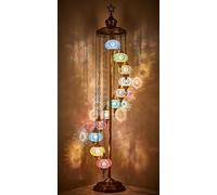 DEMMEX Lampadaire Turc Marocain en Mosaïque, 11 Globes, 210 cm de Haut - Lampe sur Pied Style Tiffany Décorative Boho avec Globes Colorés pour Chambre, Salon - Fait Main en Turquie, Coloré