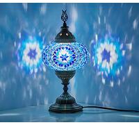 DEMMEX Lampe de chevet turque marocaine en mosaïque de style Tiffany coloré fait à la main - Bleu