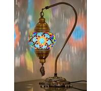DEMMEX Lampe de table en mosaïque marocaine turque - Fabriquée à la main - Col de cygne en verre coloré de style Tiffany - Lampe de chevet, lampe de bureau - Éclairage d'accentuation artisanal bohème