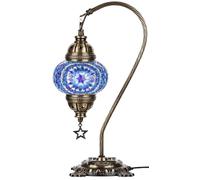 DEMMEX Lampe de table en mosaïque marocaine turque pour chambre à coucher, salon - Lampe de chevet de bureau de style Tiffany - Abat-jour, mosaïques et perles en verre - Corps et base en métal décorés