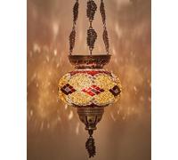 DEMMEX Lanterne Turque Suspendue en Mosaïque - Fait Main en Turquie - Globe en Verre Coloré et Chaînes en Métal, Style Oriental et Marocain - Décoration Bohème pour Intérieur, Salon ou Terrasse, 61 cm