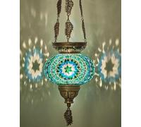 DEMMEX Lanterne Turque Suspendue en Mosaïque - Fait Main en Turquie - Globe en Verre Coloré et Chaînes en Métal, Style Oriental et Marocain - Décoration Bohème pour Intérieur, Salon ou Terrasse, 61 cm