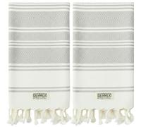 DEMMEX - Lot de 2 Serviettes certifiées 100% Coton Turc Biologique Oeko-TEX, prélavées, séchage Rapide, légers, Style bohème pour la Cuisine et Les Voyages, Motif Diamant, 46 x 91 cm, Gris
