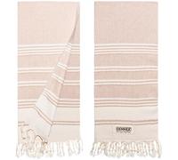DEMMEX - Lot de 2 Serviettes certifiées 100% Coton Turc Biologique Oeko-TEX, prélavées, séchage Rapide, légers, Style bohème pour la Cuisine et Les Voyages, Motif Diamant, 46 x 91 cm, Beige