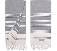 DEMMEX - Lot de 2 Serviettes certifiées 100% Coton Turc Biologique Oeko-TEX, prélavées, séchage Rapide, légers, Style bohème pour la Cuisine et Les Voyages, Motif Diamant, 46 x 91 cm, Gris foncé