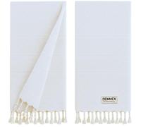 DEMMEX - Lot de 2 Serviettes certifiées 100% Coton Turc Biologique Oeko-TEX, prélavées, séchage Rapide, légers, Style bohème pour la Cuisine et Les Voyages, Motif Diamant, 46 x 91 cm, Blanc