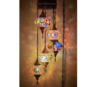 DEMMEX Lot de 5 grands globes de 17,8 cm, mosaïque marocaine turque Tiffany Swag à brancher au plafond, cordon de chaîne de 4,6 m, prise nord-américaine, (personnalisable)