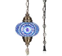 DEMMEX Plafonnier turc marocain en mosaïque, luminaire suspendu avec cordon de 4,5 m, chaîne et prise, lampe à brancher, sans câblage électrique, à brancher sur une prise murale