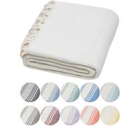 DEMMEX Serviette Hammam Peshtemal en Coton Turc Bio - Légère, Absorbante et à Séchage Rapide, Anti-Sable, Serviette de Plage et Bain, 180x90 cm (Blanc)
