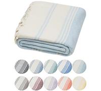 DEMMEX Serviette Hammam Peshtemal en Coton Turc Bio - Légère, Absorbante et à Séchage Rapide, Anti-Sable, Serviette de Plage et Bain, 180x90 cm (Bleu Ciel)