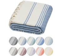 DEMMEX Serviette Hammam Peshtemal en Coton Turc Bio - Légère, Absorbante et à Séchage Rapide, Anti-Sable, Serviette de Plage et Bain, 180x90 cm (Bleu Denim)