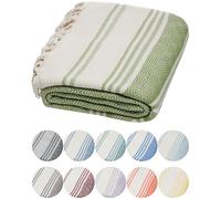 DEMMEX Serviette Hammam Peshtemal en Coton Turc Bio - Légère, Absorbante et à Séchage Rapide, Anti-Sable, Serviette de Plage et Bain, 180x90 cm (Vert Olive)
