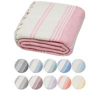 DEMMEX Serviette Hammam Peshtemal en Coton Turc Bio - Légère, Absorbante et à Séchage Rapide, Anti-Sable, Serviette de Plage et Bain, 180x90 cm (Rose poudré)